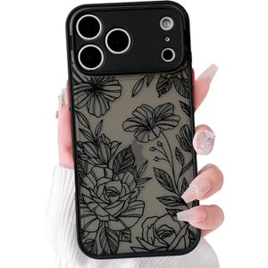 NITITOP Compatible for iPhone 17 Pro Case Cute Clear Flower - Black