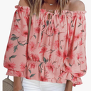 BLENCOT Summer Sexy Off Shoulder Tops for Women Boho Ruffle Sleeve Floral Chiffon Shirts Blouses, No Size