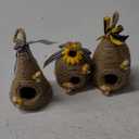 Rustic Bumble Bee Hive Decor - 3 Pack Natural Bee House, Spring/Summer Farmhouse Kitchen Table Tiered Tray Decor