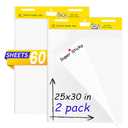 2 Pack Sticky Easel Pads,25 x 30 Inches Flip Chart Paper for Teachers,Self Stick Easel Paper for White Board,Large White Premium Self Stick Flip Chart Paper,30 Sheets/Pad