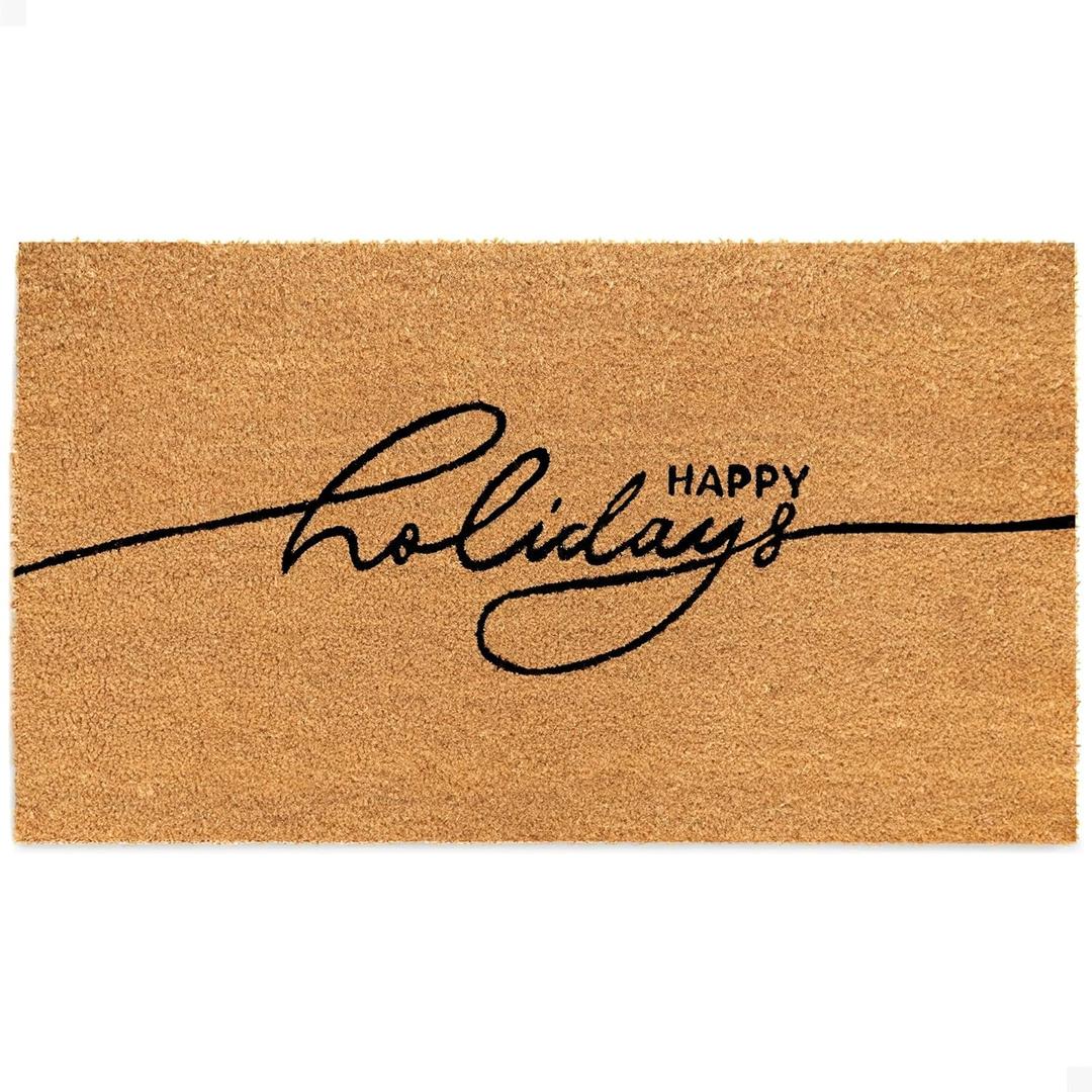 THEODORE MAGNUS Holidays Door Mat - Welcome Mat for Front Door with Non-Slip Backing - Durable Doormat - Perfect for Outside Entrance and Entryway Matt - Outdoor/Indoor - Happy Holidays - 17" x 30"