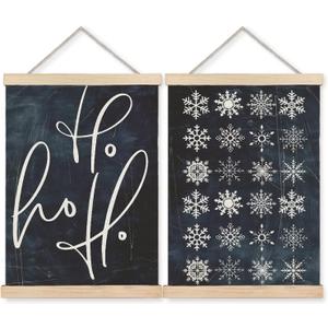 BearCake Navy Blue Winter Wall Art Poster Hanger Frame, Beach Winter Decor, Minimalist Hohoho Snowflake Holiday Xmas Wall Decor for Home Party Gallery, 12x16 Inch Set of 2