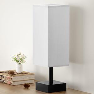 aooshine Gray Small Bedside Lamp for Bedroom - Minimalist Nightstand Lamp with Silver Base (12.8in)