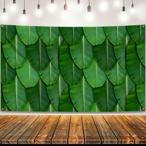 KatchOn, Indian Pooja Backdrop Decoration - 7.5X5 Feets | Maha Shivaratri Backdrop | Green Banana Leaf for Ugadi Festival, Rama Navami Pooja, Chaitra Navratri, Mehndi Photography Party Decorations