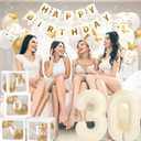30th Birthday Decorations for Her - 66pcs Birthday Party Balloons Decorations Kit with Happy Birthday Banner for Women with Number 30 Foil Balloon, White Gold Balloons & Butterfly Decals
