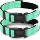 2 Pack Reflective Dog Collar with Safety Locking Buckle, Adjustable Soft Breathable Comfortable Nylon Pet Collar for Small, Medium and Large Dogs, Turquoise, L (Large (Width 1"))