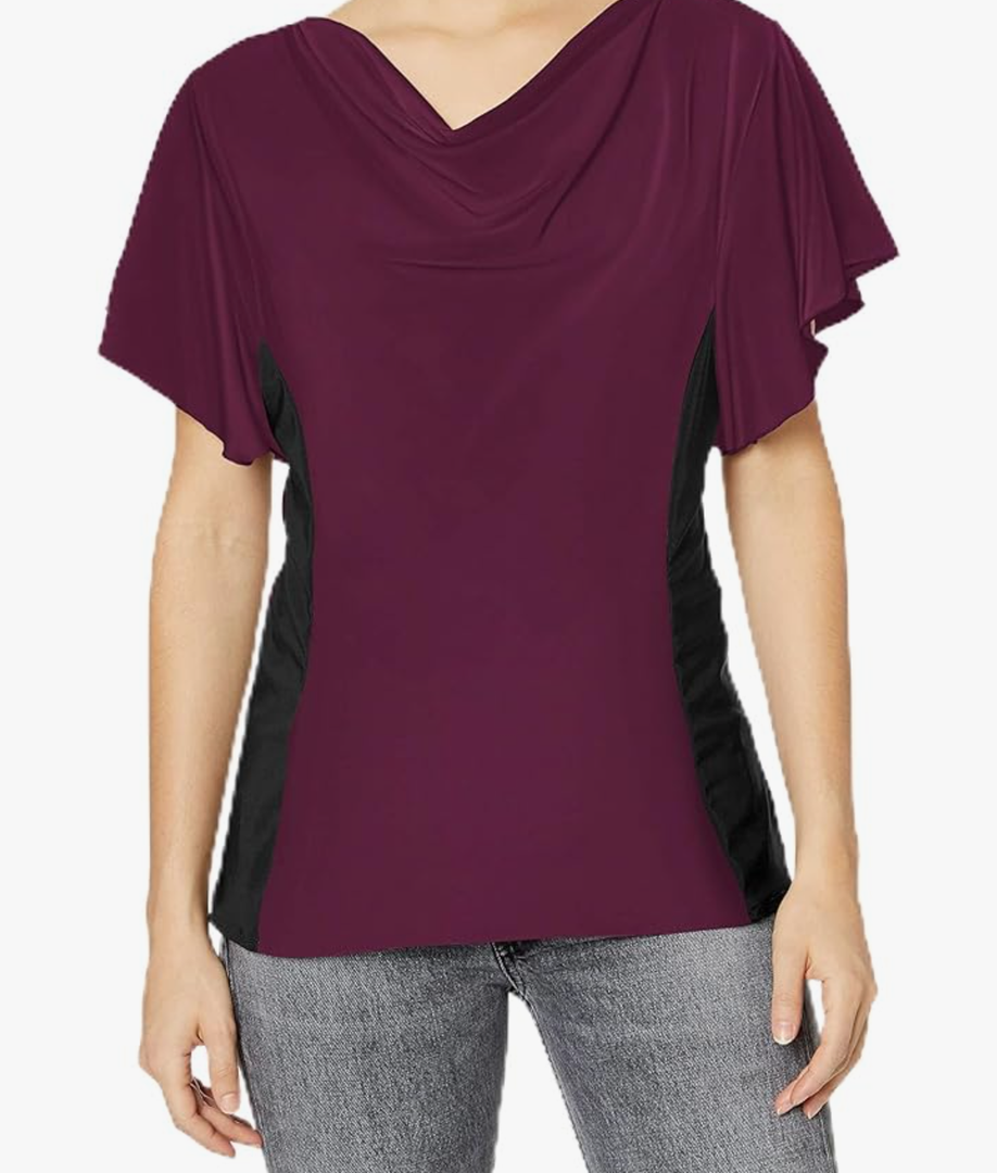 Star Vixen Women's Draped Neckline Slimming Flutter Sleeve Top XL