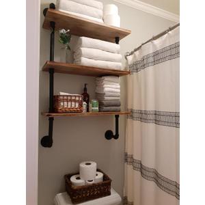 ROGMARS 3-Tier Real Pine Wood Floating Shelf, 20x7.87x41.3in, Industrial Retro Style, Bathroom Wall Shelves, Kitchen Shelves (Rustic Brown)