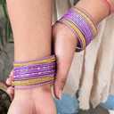Touchstone Indian bangles for women bollywood desi jewelry chunky texture alloy metal stones multi stacking bangle bracelets chudiyan set bridal wedding guest outfit accessories.