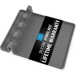 Zulay Kitchen Extra Large Silicone Utensil Rest with Drip Pad for Multiple Utensils - BPA-Free Heat-Resistant Spoon Rest & Spoon Holder for Stove Top - Kitchen Utensil Holder for Spoon - Gray