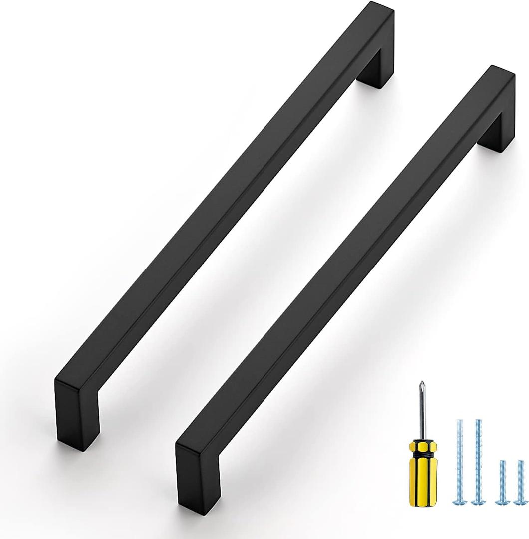Ravinte 3 Pack Black Cabinet Pulls 8-4/5 Inch Square Cabinet Handles Matte Black Kitchen Hardware for Cabinet Drawer Pulls Come with Screwdriver