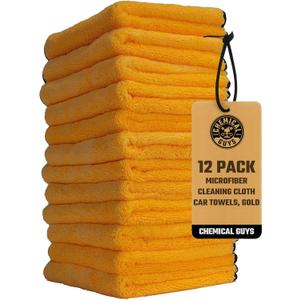 Chemical Guys Professional Grade Premium Microfiber Towels for Cars, Gold, 16" x 16", Ultra-Soft and Scratch-Free Car Detailing Cloths for Trucks, Motorcycles, and More - 12 Pack (Yellow)