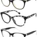 3-Pack Blue Light Blocking Reading Glasses for Women Spring Hinge, Full Frame Cat Eye Readers