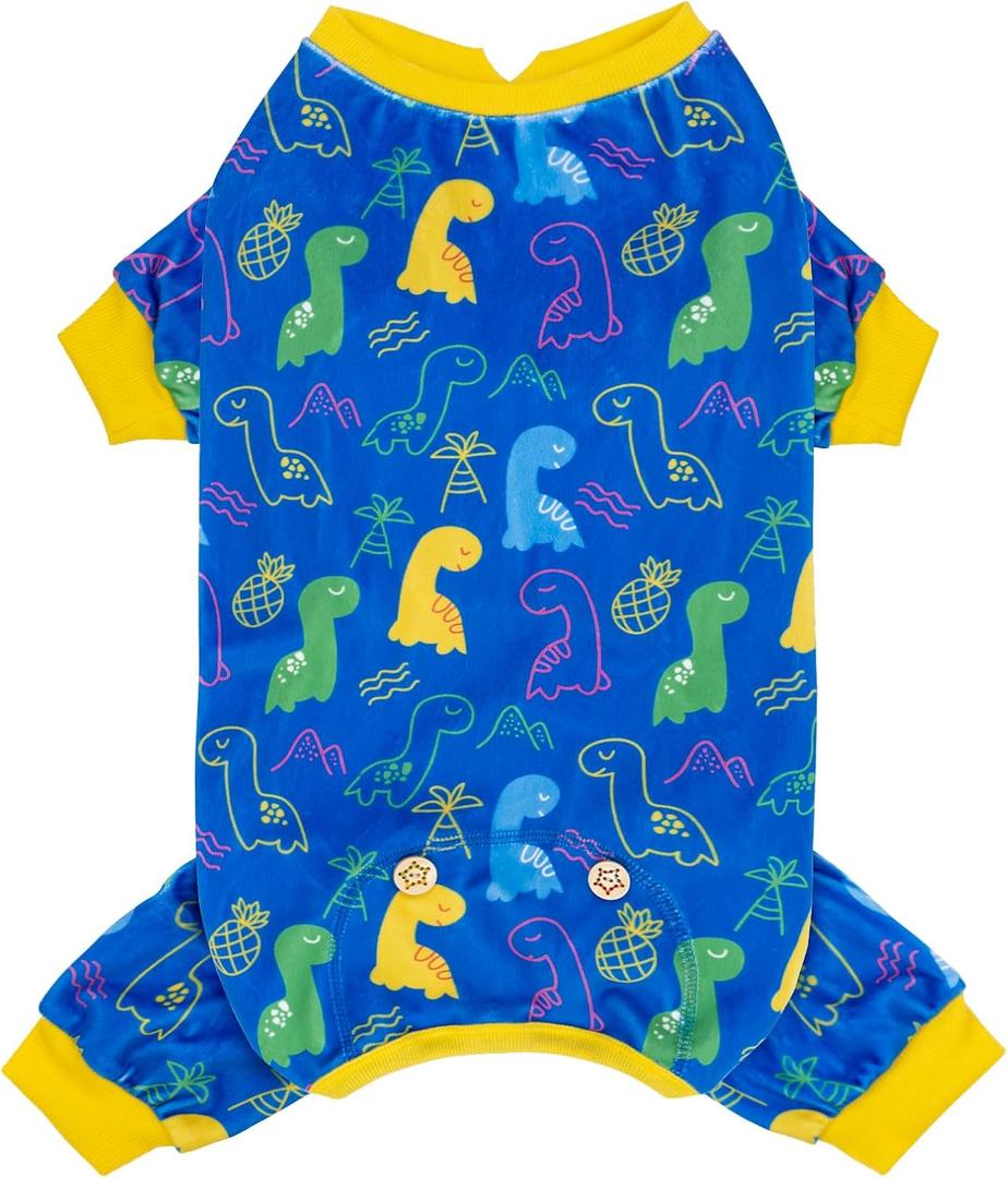 KYEESE Dog Pajamas Comfy Clothes Stretchy Pet Onesie Outfit Velvet Coat with Dinosaur Soft Dog Pjs Doggie Jammies for Small Dogs Boy Girl, X-Large