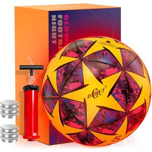 Light Up Soccer Ball Glow in The Dark Size 3/4/ 5 Indoor&Outdoor Sports Gifts Birthday Ideas for 3-15+ Boys, Girls, Teens with Pre-Installed Batteries & Pump