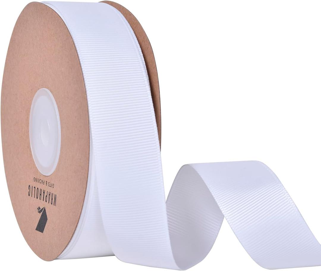 WRAPAHOLIC White 7/8 Inch X 25 Yards Grosgrain Curling Ribbon for Hair Bows, Gift Wrapping, Floral & Crafts
