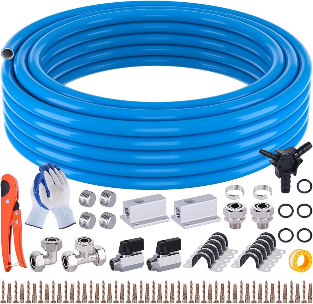 Shop Air Line Kit, 3/4 Inch x 50FT Compressed Air Piping System, 3/4 Inch ID x 50FT