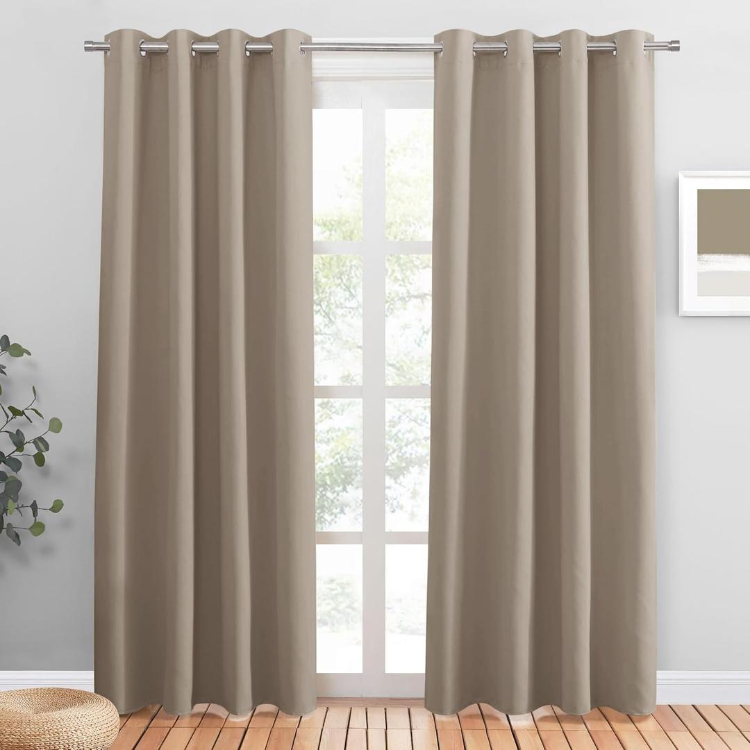 PONY DANCE Light Taupe Blackout Curtains - Thermal Isulated Room Darkening Drapes for Bedroom/Living Room, Set of 2 Curtain Panels, 55 x 80 inch
