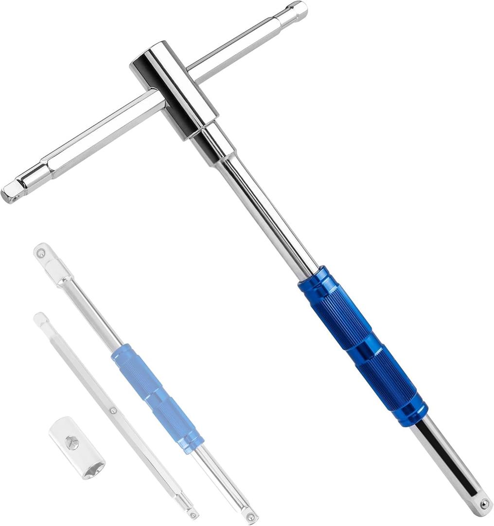 YAKAMOZ 360 Spinner T Handle Wrench - Adjustable 3-Way T-Handle Hex Allen Key Wrench with 1/4 3/8 1/2 Drive Adapters T Handle Socket Driver for Car Motorcycle and Home Repair, Cr-V Steel