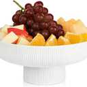 Ceramic Fruit Bowl, 10" White Fruit Bowl for Kitchen Counter with Drainage Hole, Removable Pedestal Fruit Bowl with Non-Slip Pad, Large Decorative Fruit Bowl for Fruit, Vegetable, Salad, Snack