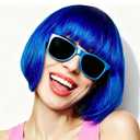 Blue Bob Wig With Bangs 12 Inch Royal Blue Wig Short Synthetic Fiber Bob Wigs for Women Short Bob Wigs and Halloween Cosplay Wig for Daily Life Colorful Wigs With One Cap (Blue)