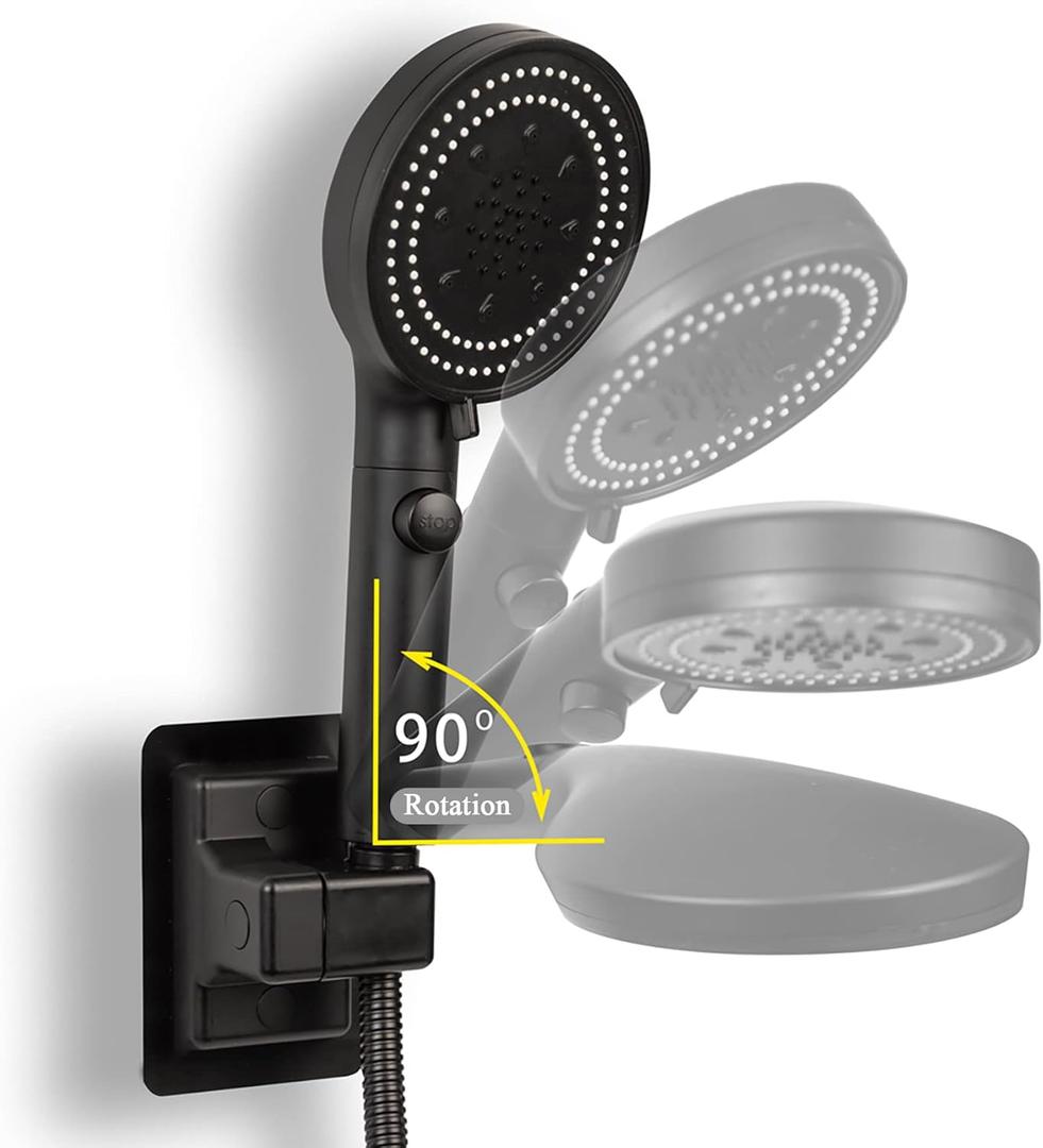 High Pressure Handheld Shower 5-SettingsLeakproof Extra Long 78 Inch Stainless Steel HoseAdhesive Shower Head HolderHeight/Angle AdjustableMatte black(Classic)ON/OFF Pause Switch