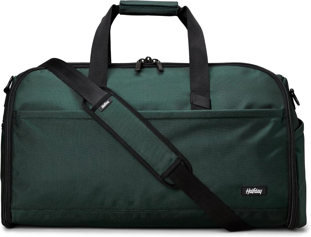 Halfday Convertible 2-in-1 Premium Garment Duffel Weekender Bag 45L: Wrinkle-Free Travel (Hanging Suit Compartment, Shoe Pockets, Trolley Sleeve), Balistic Nylon Carry-on, Palm