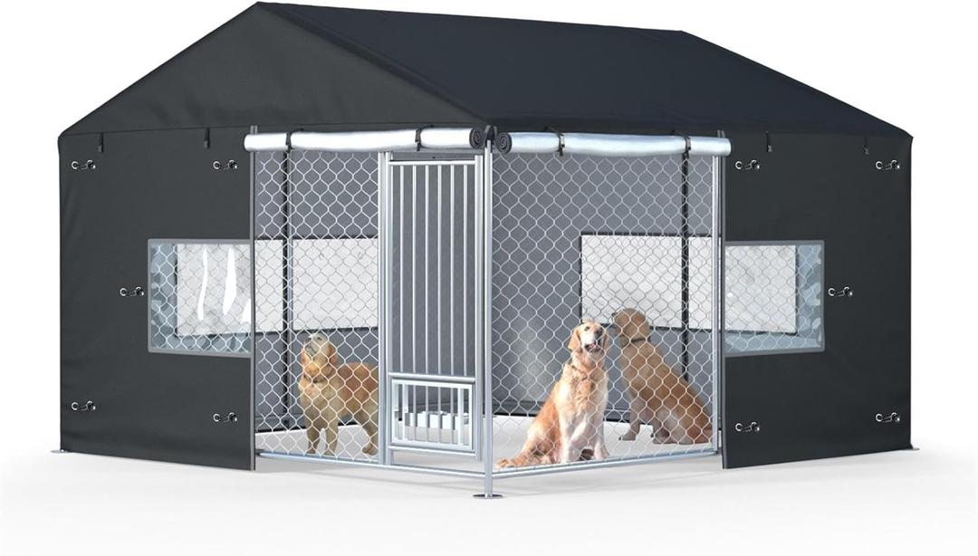 10x10x7ft Heavy-Duty Dog Kennel Cover - Waterproof UV-Resistant All-Season Outdoor Dog Enclosure Cover (Cover Only, Does Not Include Dog Fence) (Black)