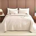 Sanracie California King Quilt Set 128"x 120", Wheat Colored 100% Cotton Oversized King Bedspread Coverlet Set Leaves Quilting 3Pcs Extra Large Wide Quilt Bedding Set for All Season Lightweight Soft