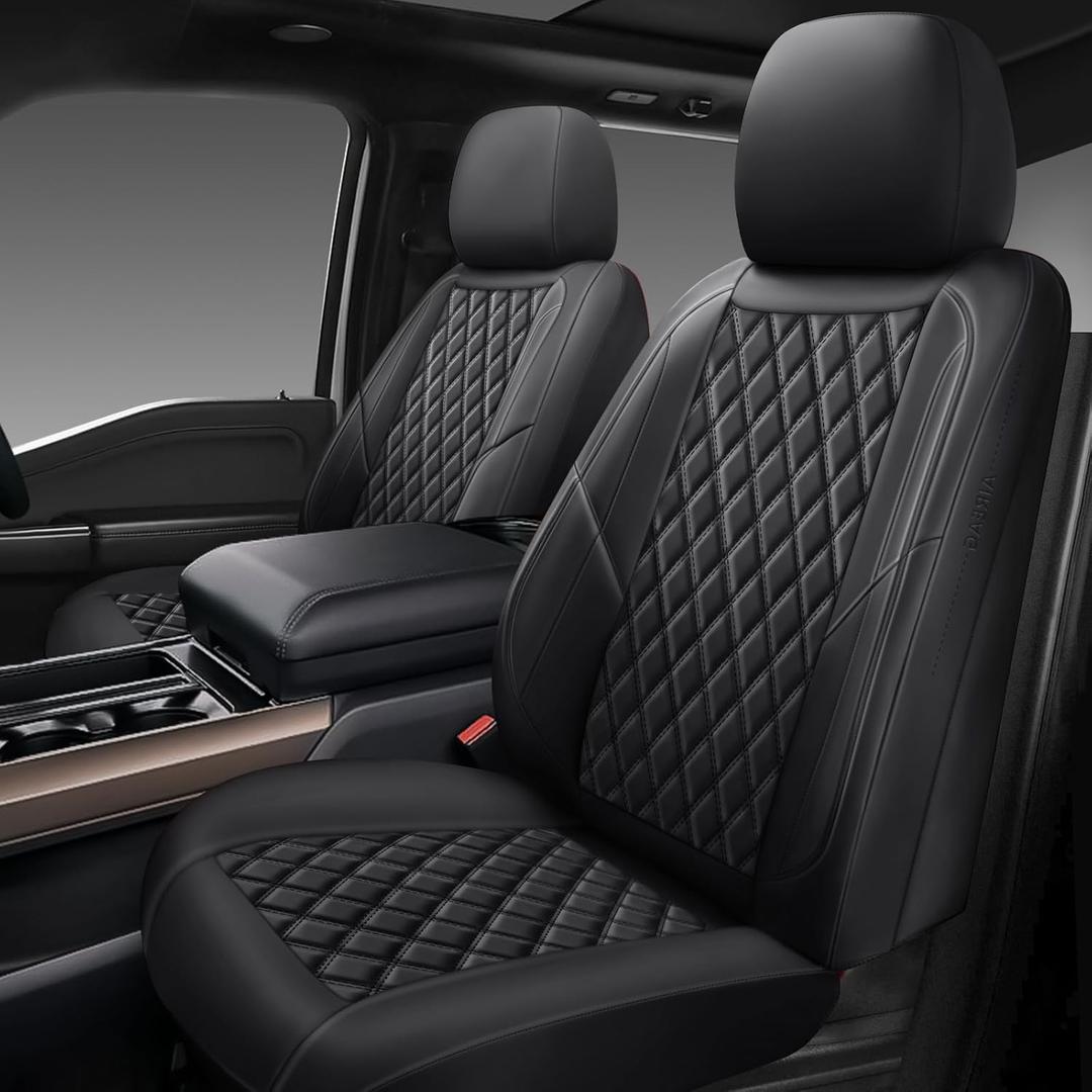 Premium Leather Car Seat Covers Front Pair,Universal Fit for Cars,Trucks&SUVs,Waterproof Car Seat Cushion,Full Coverage Car Seat Protector with 2 Seats,Black (Driver and Passanger (2 Seats)