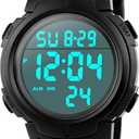 CakCity Mens Digital Watch Military Waterproof Outdoor Large Face Sports Watches with Stopwatch Back Light Alarm Date LED Display,Black