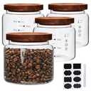 Datttcc Glass Jars,Set of 4 Glass Food Storage Containers with Wooden Lids,Clear Glass Canister Sets for Sugar,Tea,Coffee,Snack,Spice,Herbs(33 oz/ 1000 ml)