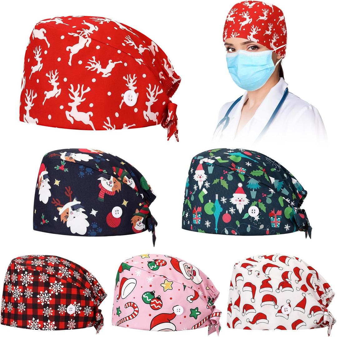 Tarpop 6 Pcs Scrub Caps Woman Hats Bouffant Adjustable Sweatband Nursing Doctor Men Working Supplies