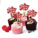 2 x Gyufise 36Pcs Happy Valentine's Day Cupcake Toppers with Heart Glitter Sweet Love Theme Valentine's Day Cupcake Food Picks Valentine's Day Theme Birthday Party Cake Decorations Supplies Red