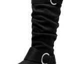 DREAM PAIRS Women's Knee High Low Hidden Wedge Boots Suede Faux Fur Lining Side Zipper Knee High Boots (9.5)