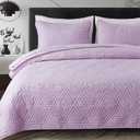 Soft Twin Size Quilt Set for All Seasons, 2-Piece Ultrasonic Geometric Quilts Bedding Set, Lightweight Reversible Bedspread, Coverlet, Bed Cover with Pillow Sham, Light Purple