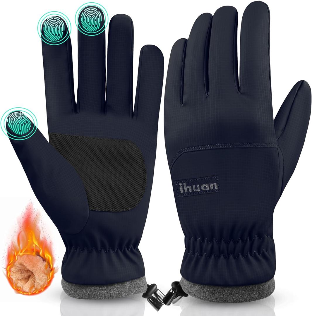 ihuan Winter Waterproof Ski Gloves Men Women, Snow Warm Cycling Cold Weather, Driving Biking Running (Large, Blue)