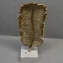 Boki 22 Inch Tabletop Decoration, Gold Leaf Sculpture, White Round Base