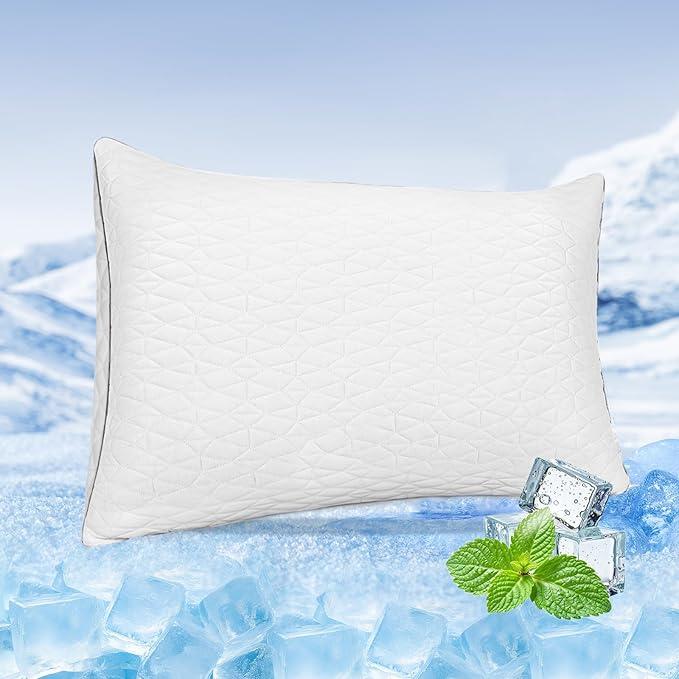 Cooling Pillows Queen Size, Memory Foam Pillows with Zipper, Adjustable Firmness for Sleeping Cool Cold Pillow to Hot, Side, Back and Stomach Sleepers, Set of 1 