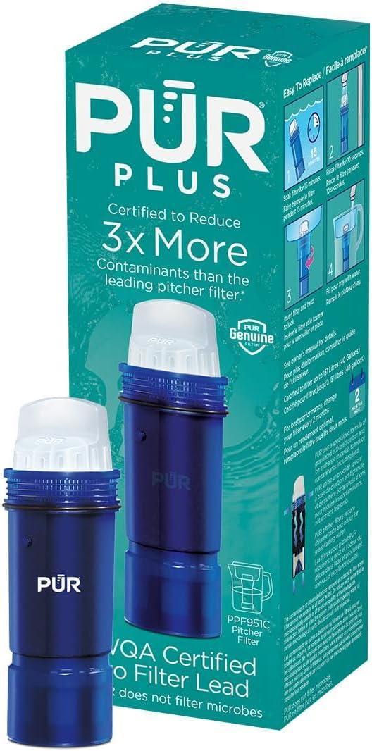 PUR PLUS Lead Reducing Water Pitcher and Dispenser Replacement Filter 1-Pack, NSF and WQA Certified  Compatible with all PUR and Beautiful by PUR Pitchers and Dispensers, Blue, PPF951K1
