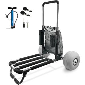 Beach Dolly Cart, Foldable Beach Trolley with 11 Inch Balloon Wheels for Sand (Gray)