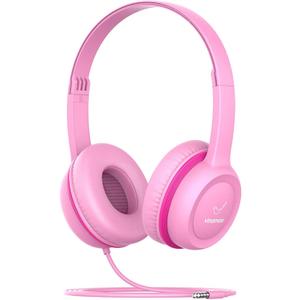 vinamass Kids Headphones, Wired Headphones for Kid with Safe Volume Limiter, Kid Headphone with Cord 3.5mm Jack, On-Ear Girls Boys Toddler Headphone for School (Pink)