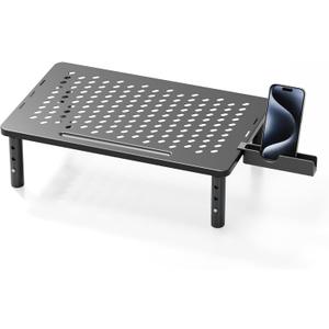 Computer Monitor Stand Riser for Desk, 3 Height Adjustable PC Laptop TV Desktop Monitor Stand Shelf, Metal Printer Table with Phone Holder, Stand Riser for Desk, Office Desk Organizers and Accessories, 1 Pack