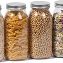 novelinks 64 oz Large Plastic Jars with Metal Lids - 4 Pack BPA-Free Clear Storage Containers for Pantry, Pickles, Sauces, Flour, Snacks - Leak-Proof Airtight Food Grade Jars for Kitchen (Silver)