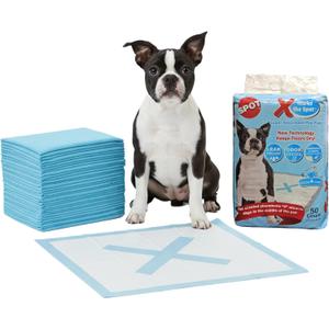 SPOT X Marks The Spot Extra Absorbent Puppy Pads with Adhesive Strips & Pheromones  Attracts Dogs to Center for Training & Potty, 22" x 22", 50-Pack