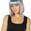 HPO Adult Women's Tinsel Bob Wig Collection | Silver Color | Premium Breathable Capless Cap Design