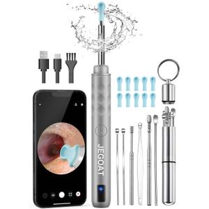 Ear Wax Removal, Ear Wax Removal Tool Camera with 1296P HD Camera and 6 LED Lights, Ear Cleaner with 10 Ear Pick, Upgraded Ear Wax Removal Kit for iOS and Android, Gray