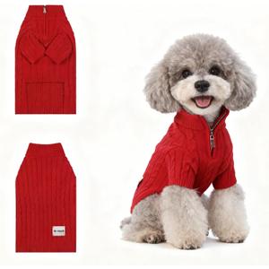 Small/Medium Dog Sweater, Warm Dog Winter Coat w/Sleeves, Comfortable High Neck Premium Dog Clothes for Mini Poodle-Best for Holidays, Daily Walks, Small Red