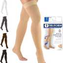 Truform 20-30 mmHg Compression Stockings for Men and Women, Thigh High Length, Dot-Top, Open Toe, Small