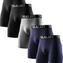 TELALEO 5 Pack Compression Shorts for Men Spandex Sport Shorts Athletic Workout Running Performance Baselayer Underwear Black/Double Blue/Double Gray L
